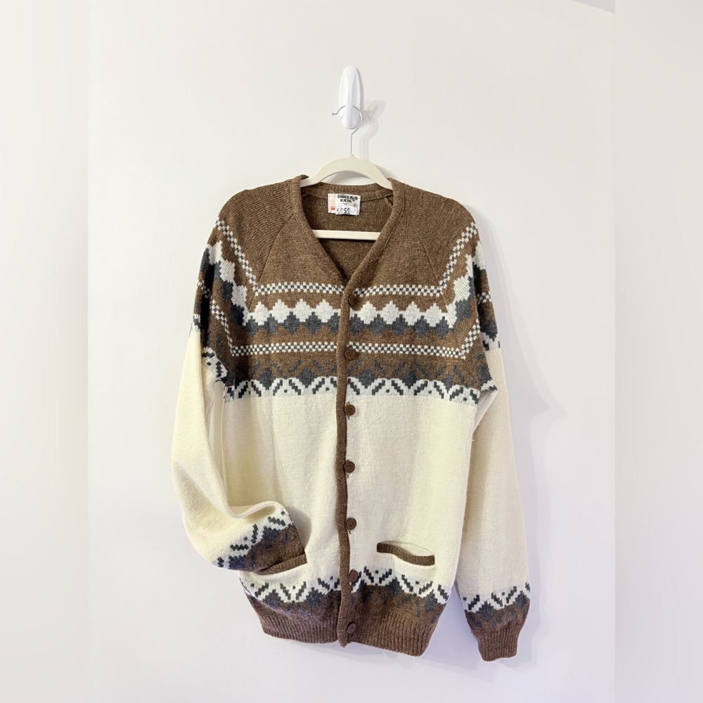 Vtg Grandpa Cardigan Wool Sweater Mens XL Striped Academia 90s Preppy Dad Retro